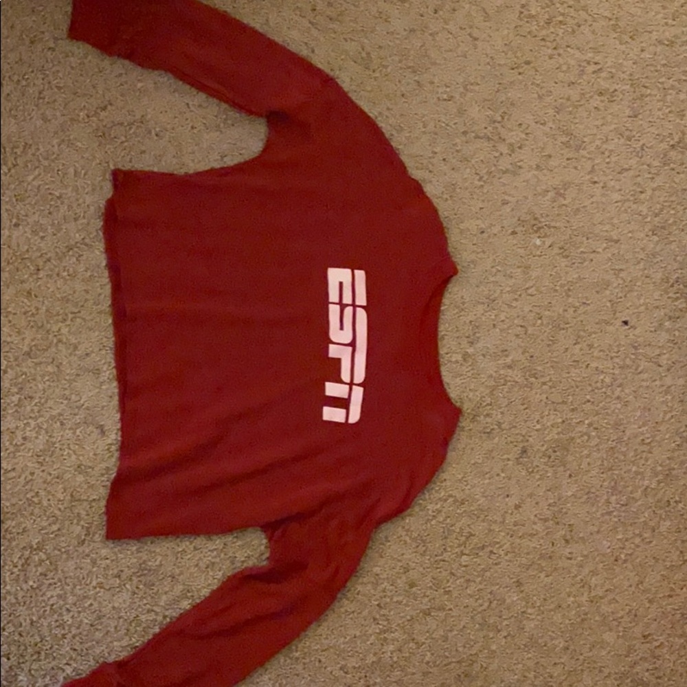Red Long Sleeve Crop Top with ESPN logo